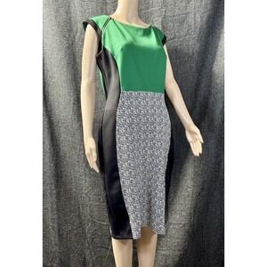 Enfocus Studio Black And Green Midi Sheath Cocktail Dress